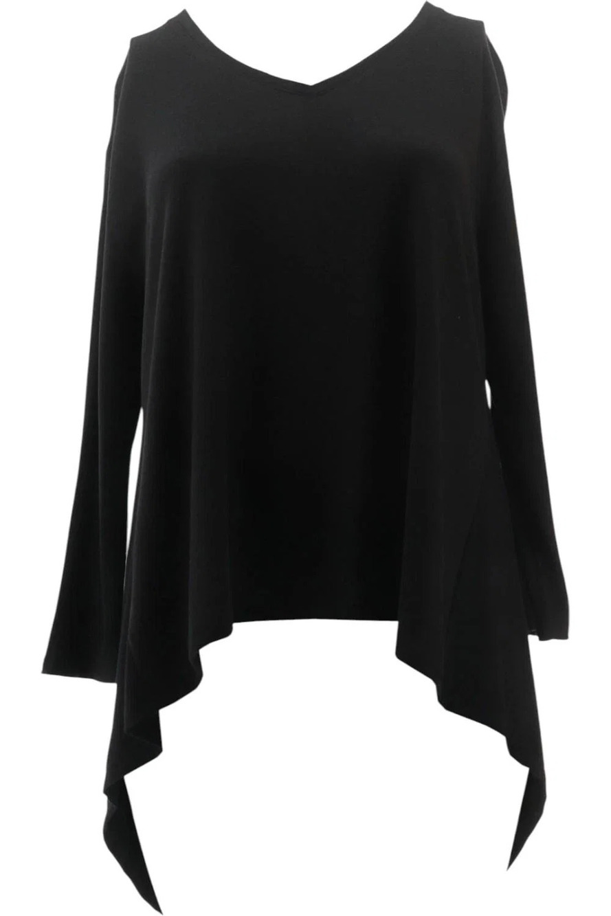 DG2 by Diane Gilman Mixed Media Draped Back Drama Top Black - Regular